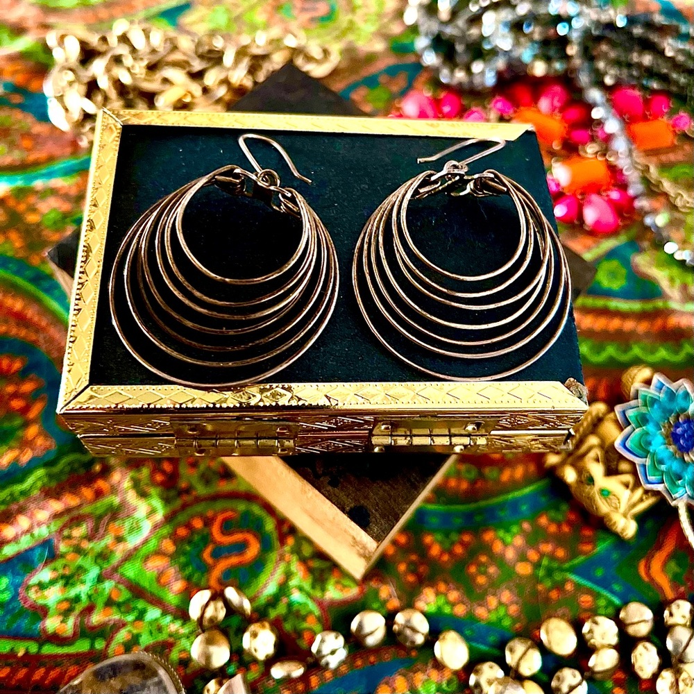 Vintage Silver wire multi-hoop dangle earrings